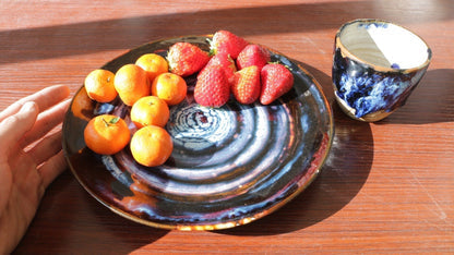 Hand-Painted Ceramic Plate - Cosmic Swirl Design